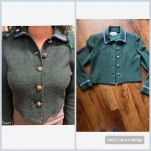 St. John Collection Marie Gray Green Knit Blazer Cardgian Tweed  Size 6